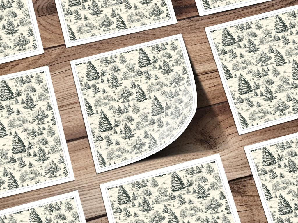 Rustic Winter Forest Toile Pattern Drawing Digital - Moore and Mountain
