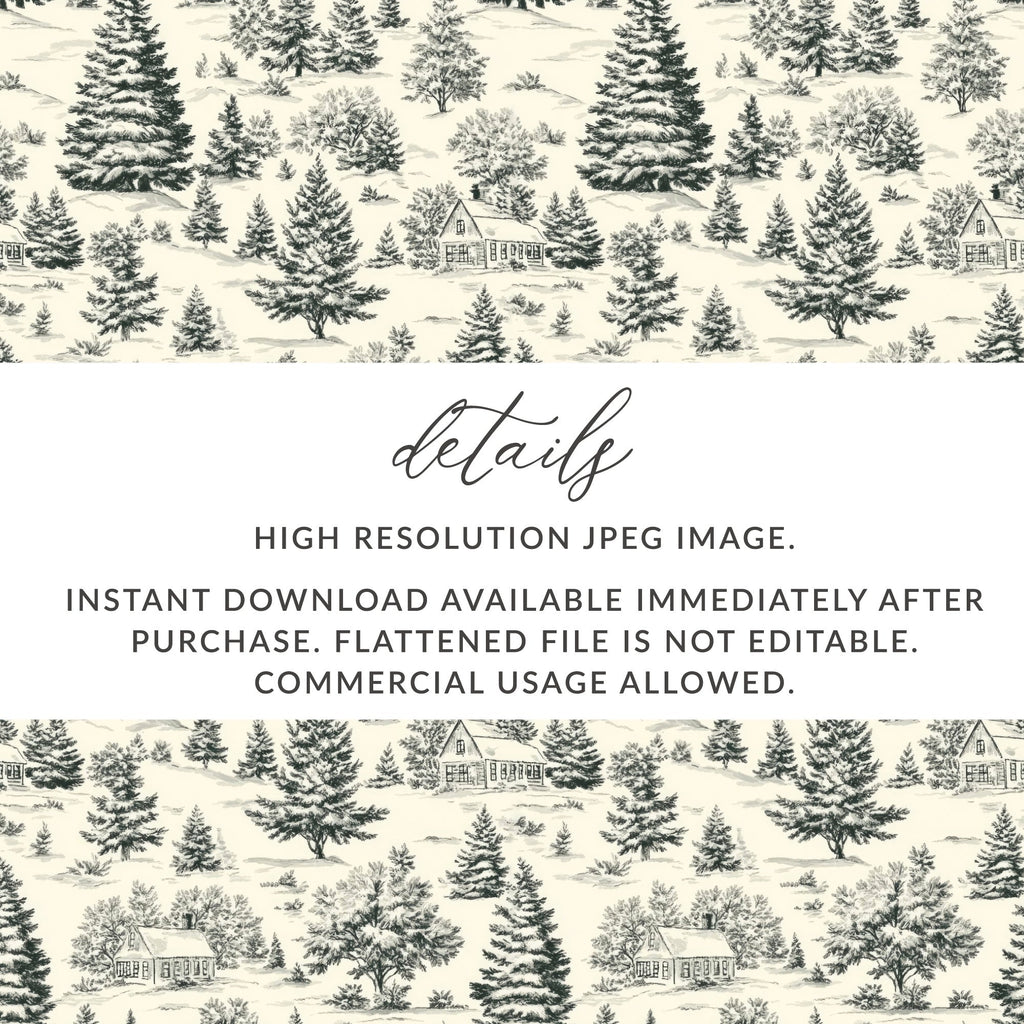 Rustic Winter Forest Toile Pattern Drawing Digital - Moore and Mountain