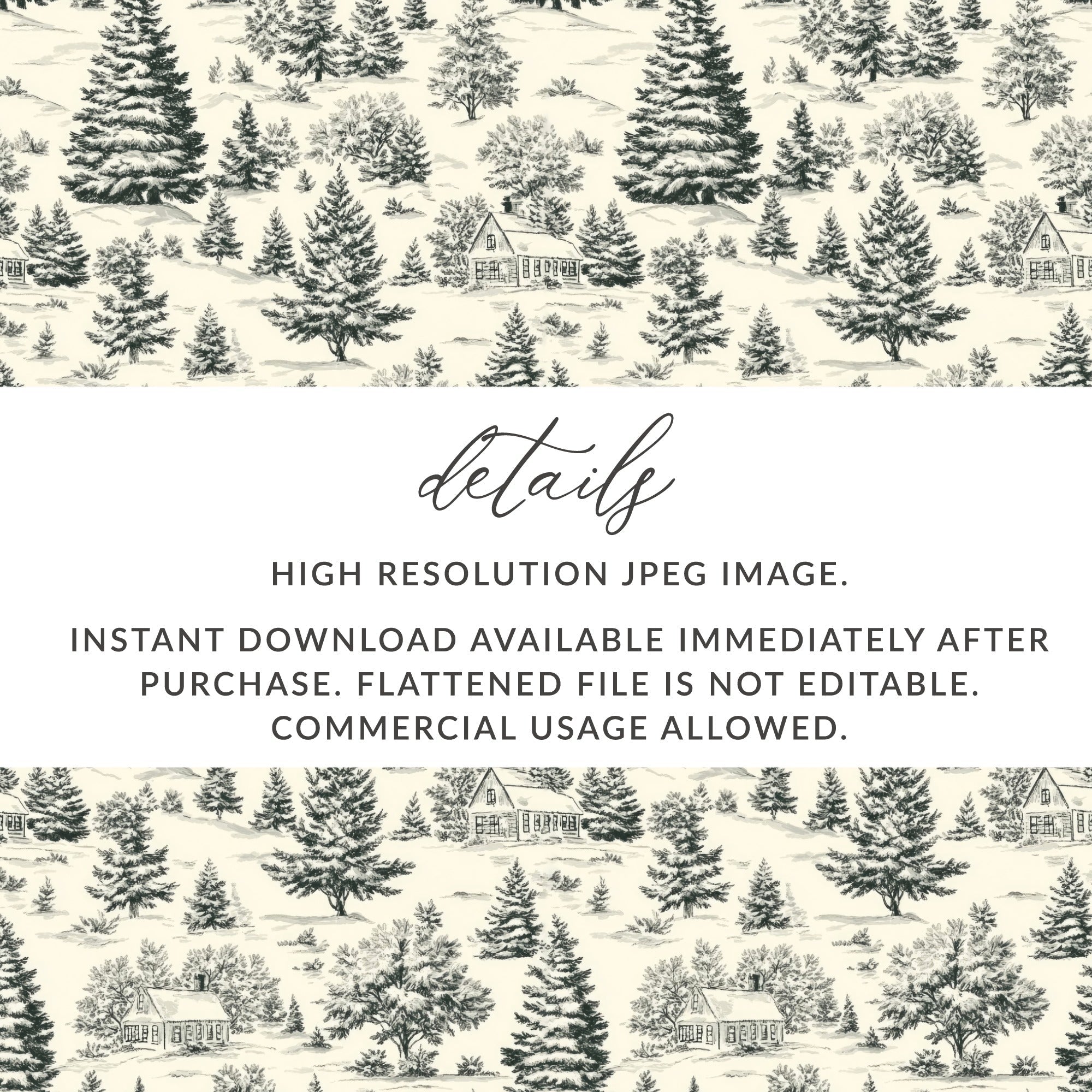 Rustic Winter Forest Toile Pattern Drawing Digital - Moore and Mountain