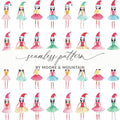 Santa's Helper Watercolor Elf Girls Seamless Pattern Digital - Moore and Mountain