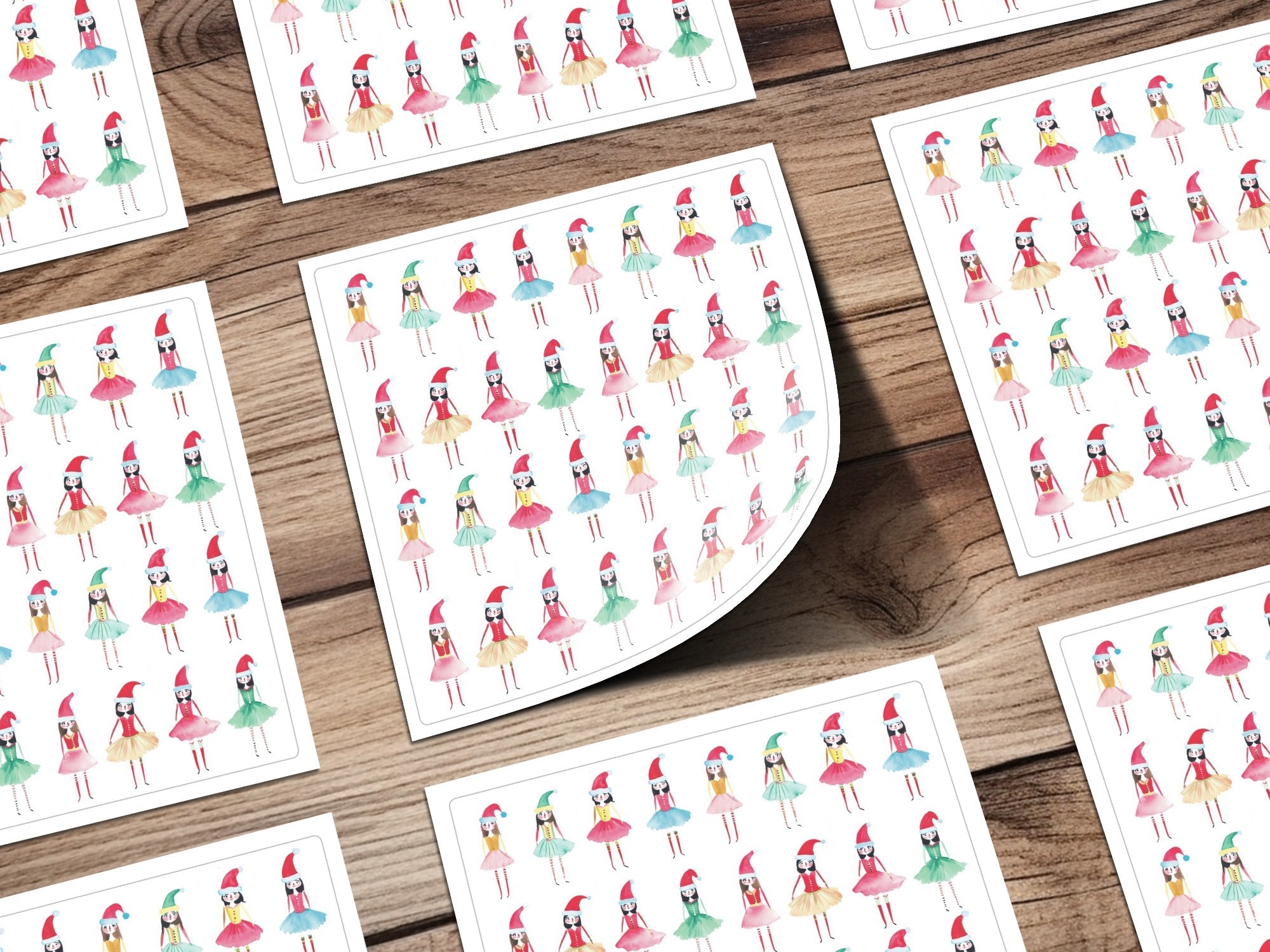 Santa's Helper Watercolor Elf Girls Seamless Pattern Digital - Moore and Mountain