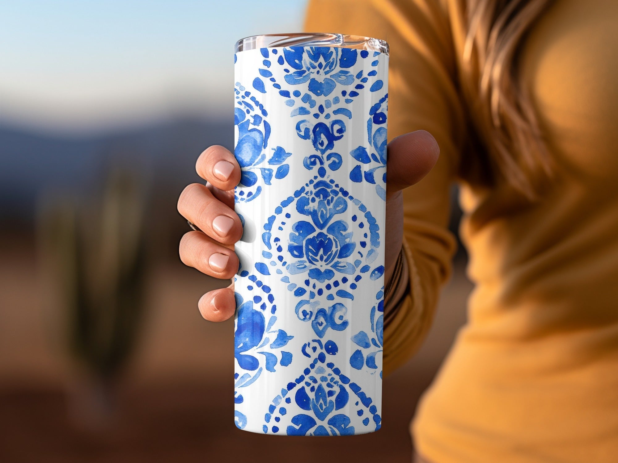 Seamless Art Noveau Pattern Intricate Floral in Blue and White Watercolors Digital - Moore and Mountain