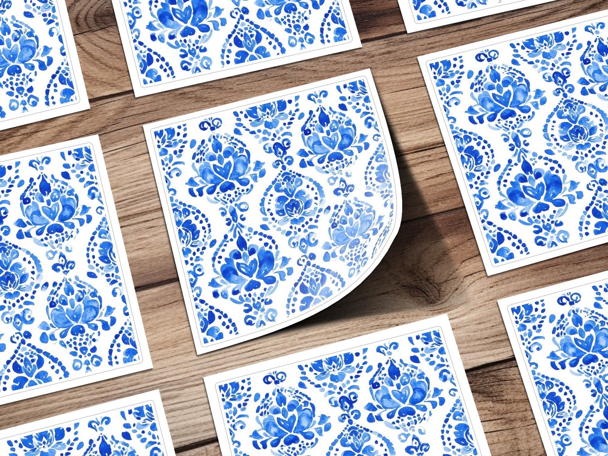 Seamless Art Noveau Pattern Intricate Floral in Blue and White Watercolors Digital - Moore and Mountain