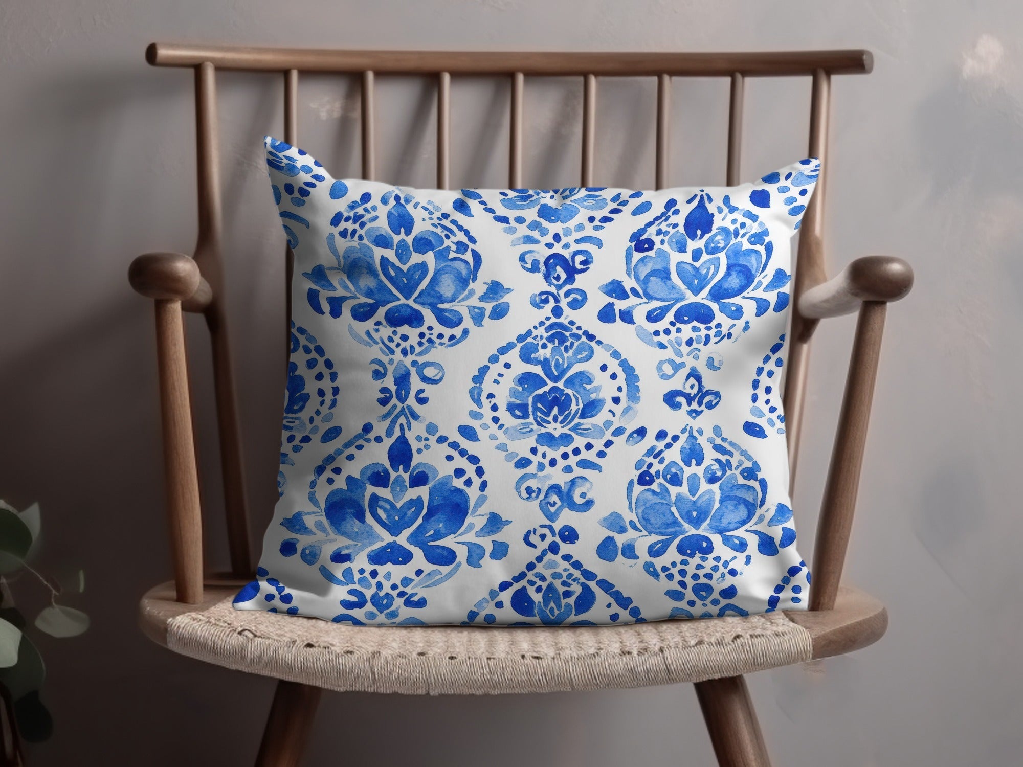 Seamless Art Noveau Pattern Intricate Floral in Blue and White Watercolors Digital - Moore and Mountain