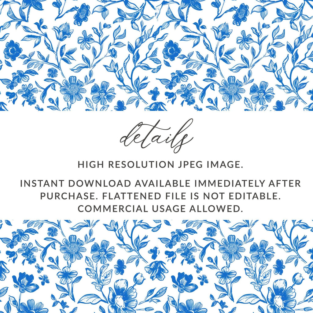 Seamless Chinoiserie Blue Botanical Floral Pattern Modern Seamless Toile Blue and White - Moore and Mountain