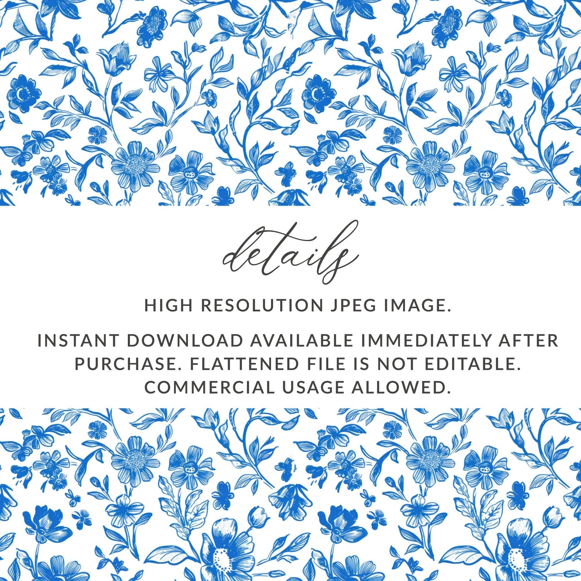 Seamless Chinoiserie Blue Botanical Floral Pattern Modern Seamless Toile Blue and White - Moore and Mountain