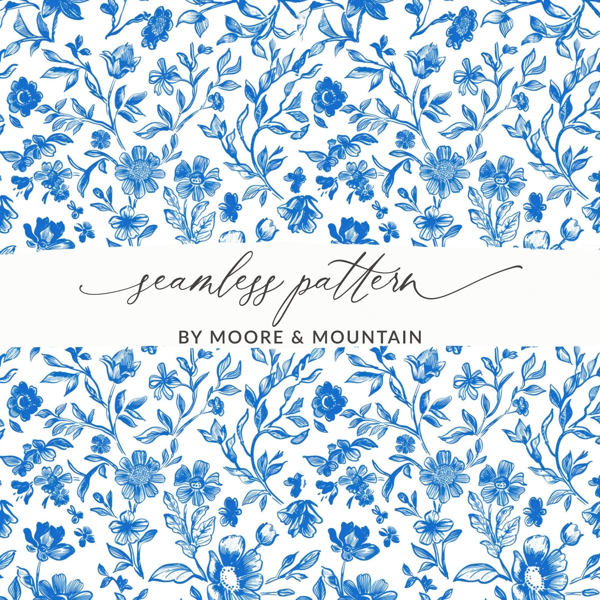 Seamless Chinoiserie Blue Botanical Floral Pattern Modern Seamless Toile Blue and White - Moore and Mountain