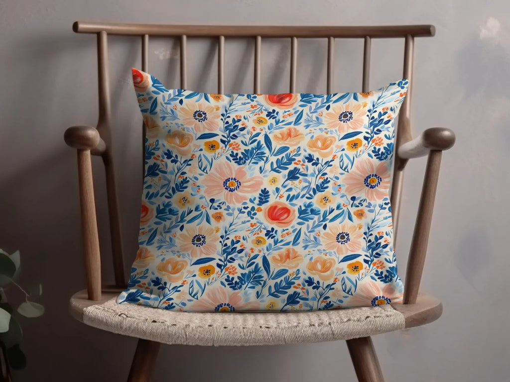 Seamless Ditsy Floral Pattern Digital Paper, Peach, Blue, Botanical, Commercial Use, Print on Demand, 12x12 Inch JPEG - Moore and Mountain