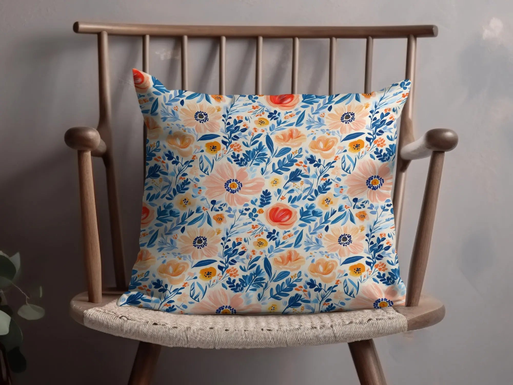 Seamless Ditsy Floral Pattern Digital Paper, Peach, Blue, Botanical, Commercial Use, Print on Demand, 12x12 Inch JPEG - Moore and Mountain