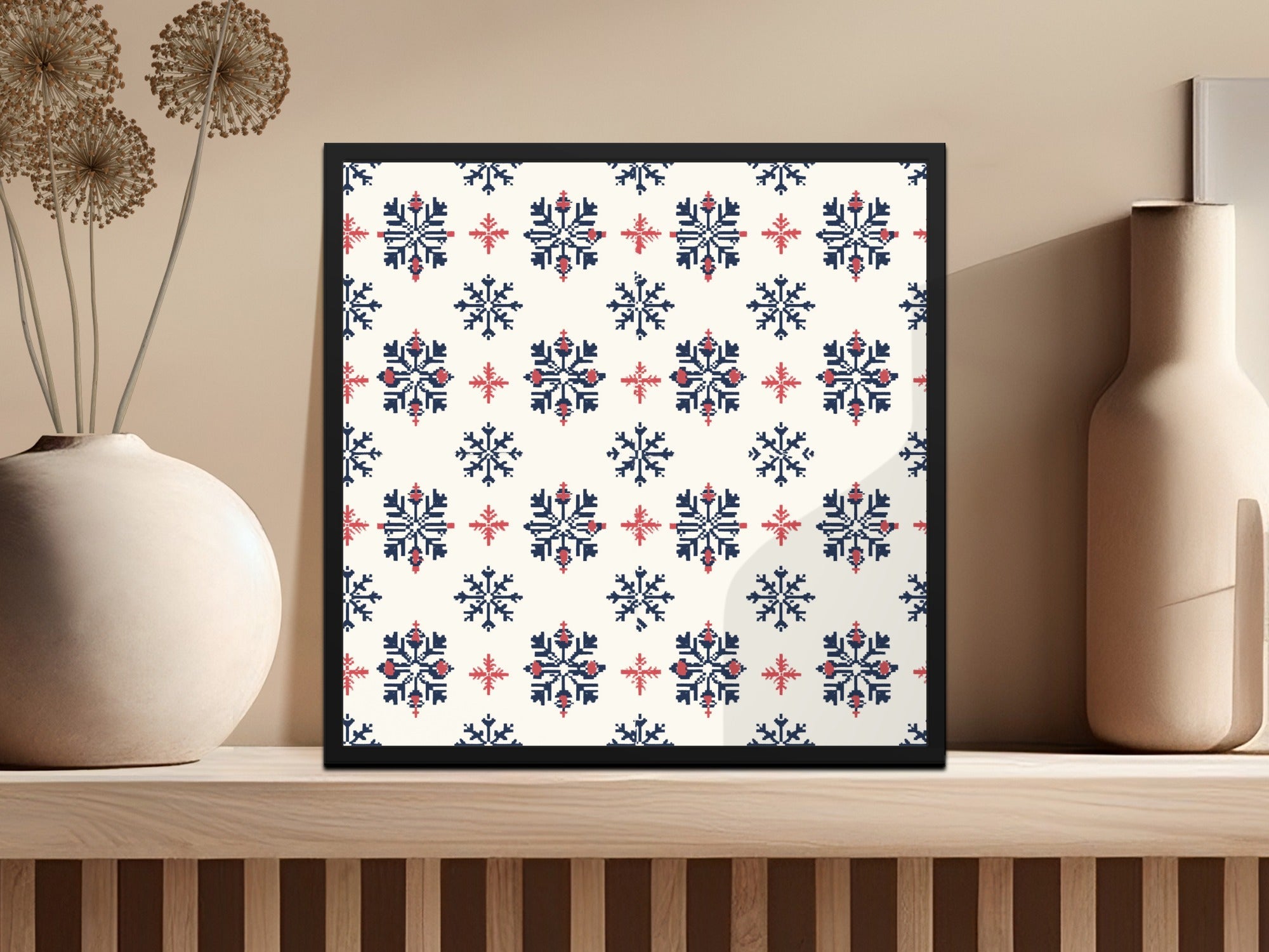 Seamless Festive Snowflake Pattern Digital Download - Blue and Red Christmas Design - Winter Holiday Background - Moore and Mountain