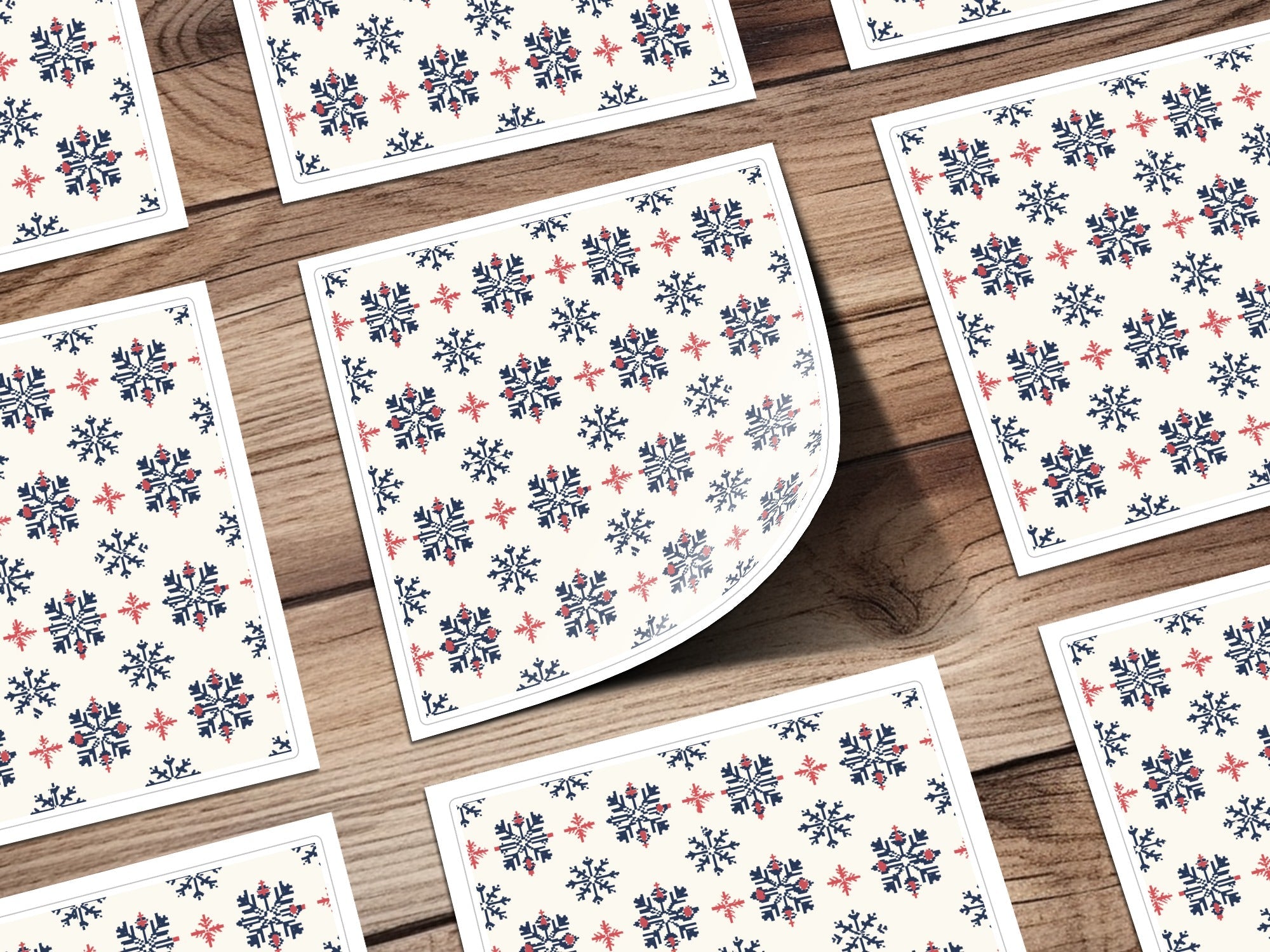 Seamless Festive Snowflake Pattern Digital Download - Blue and Red Christmas Design - Winter Holiday Background - Moore and Mountain