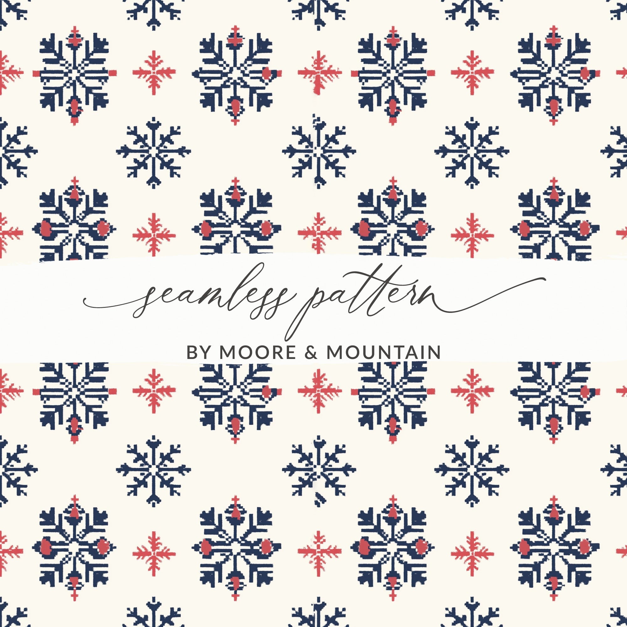 Seamless Festive Snowflake Pattern Digital Download - Blue and Red Christmas Design - Winter Holiday Background - Moore and Mountain