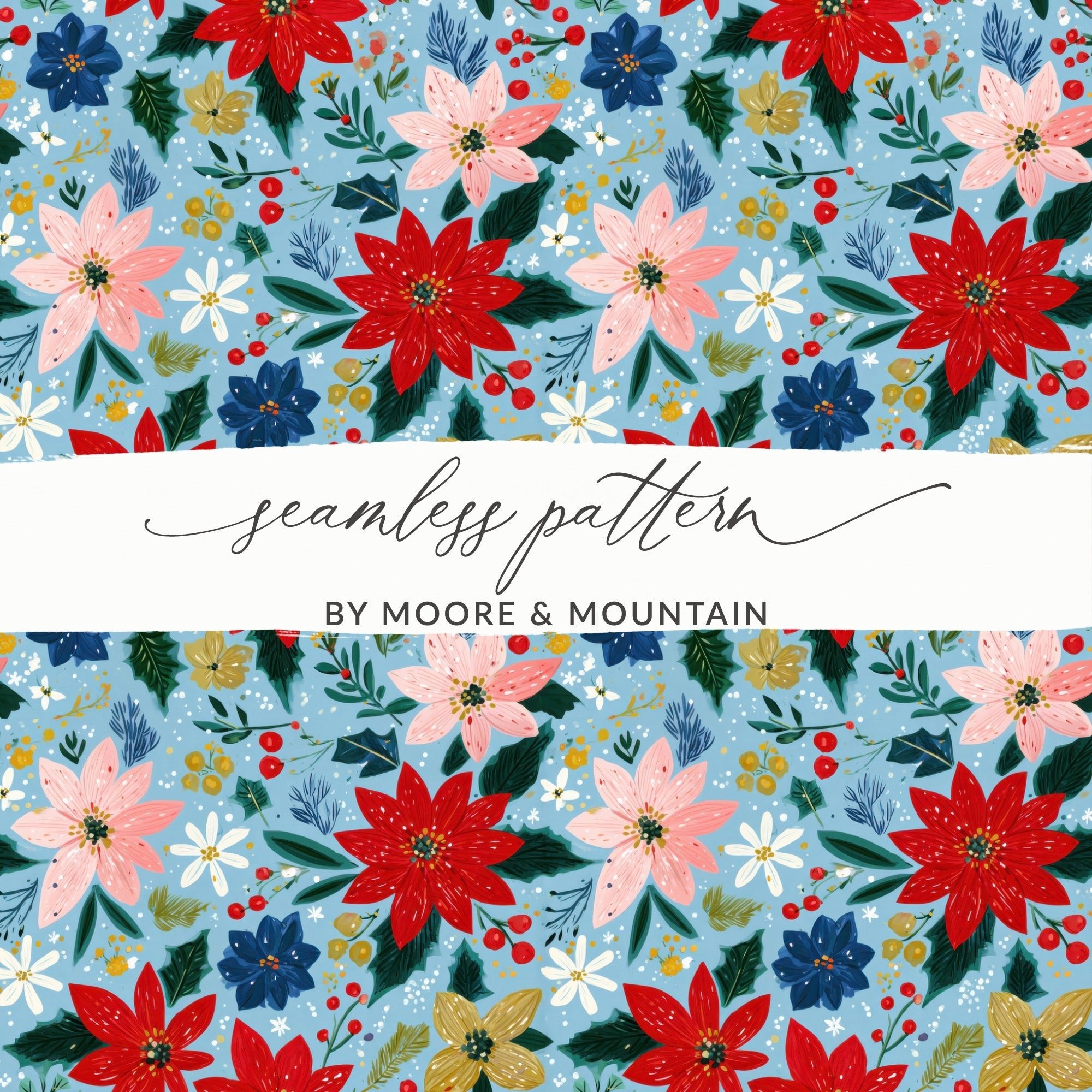 Seamless Poinsettia Pattern Preppy Christmas Background - Moore and Mountain