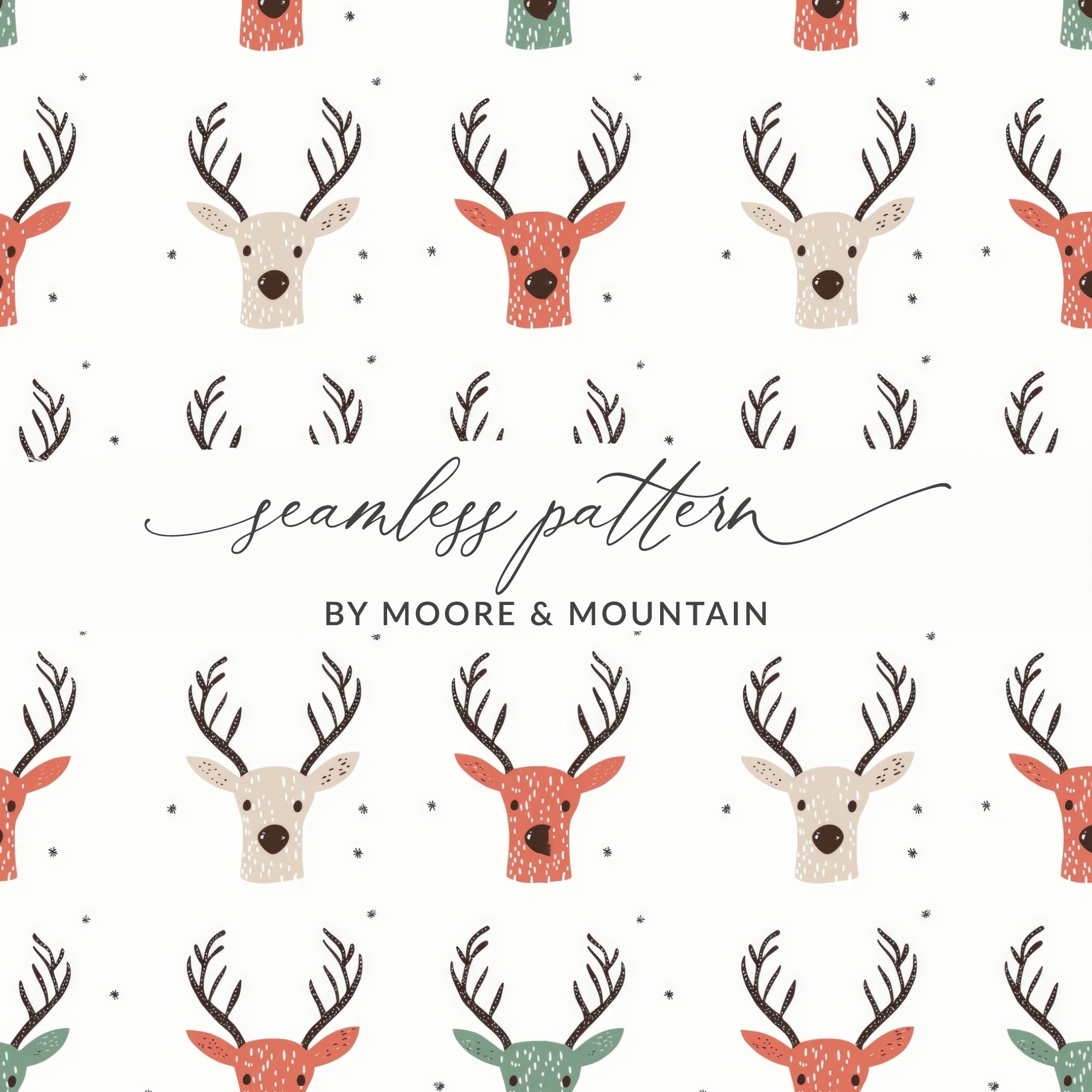 Seamless Red and Green Reindeer Pattern Christmas Digital - Moore and Mountain