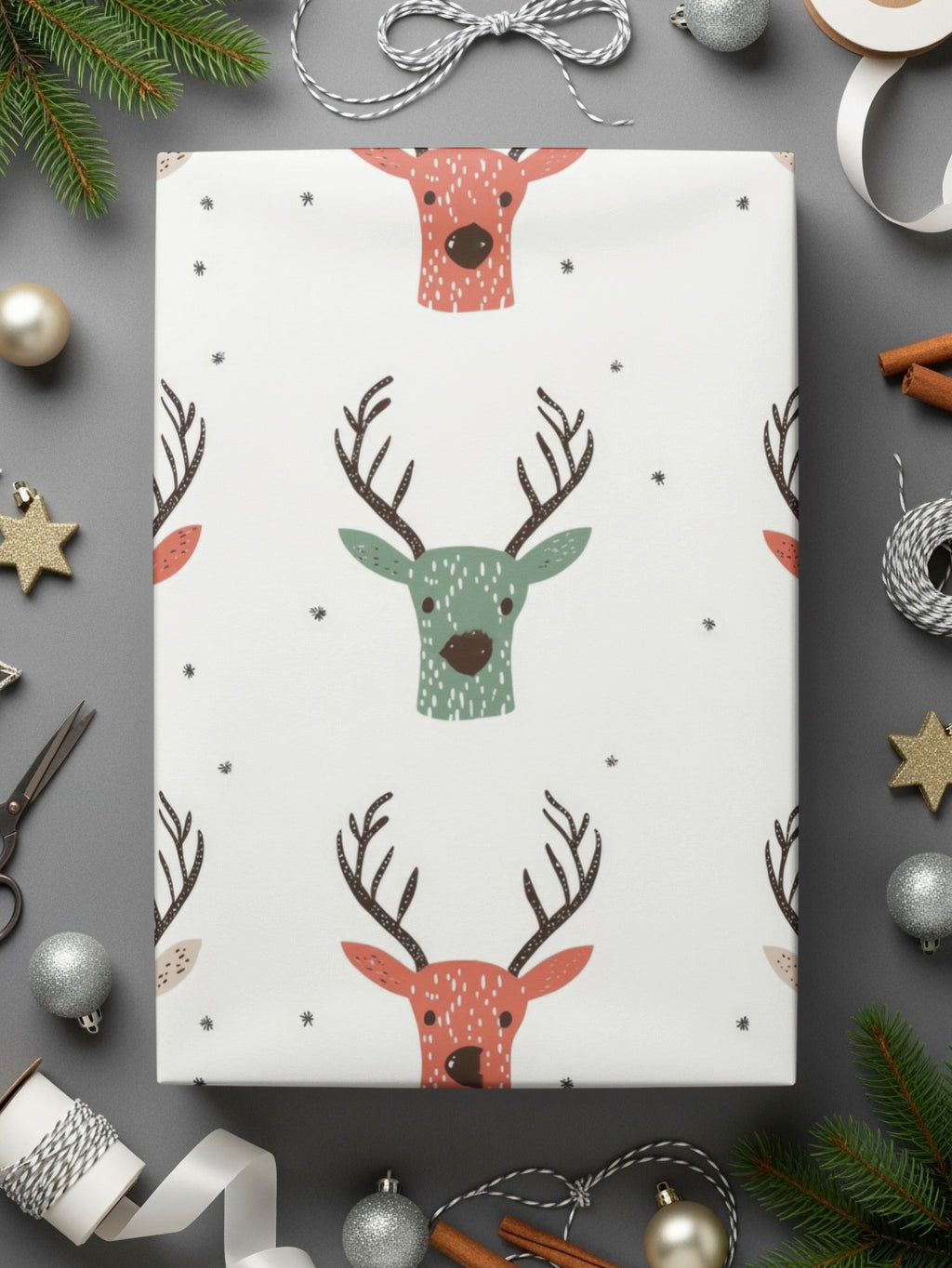 Seamless Red and Green Reindeer Pattern Christmas Digital - Moore and Mountain