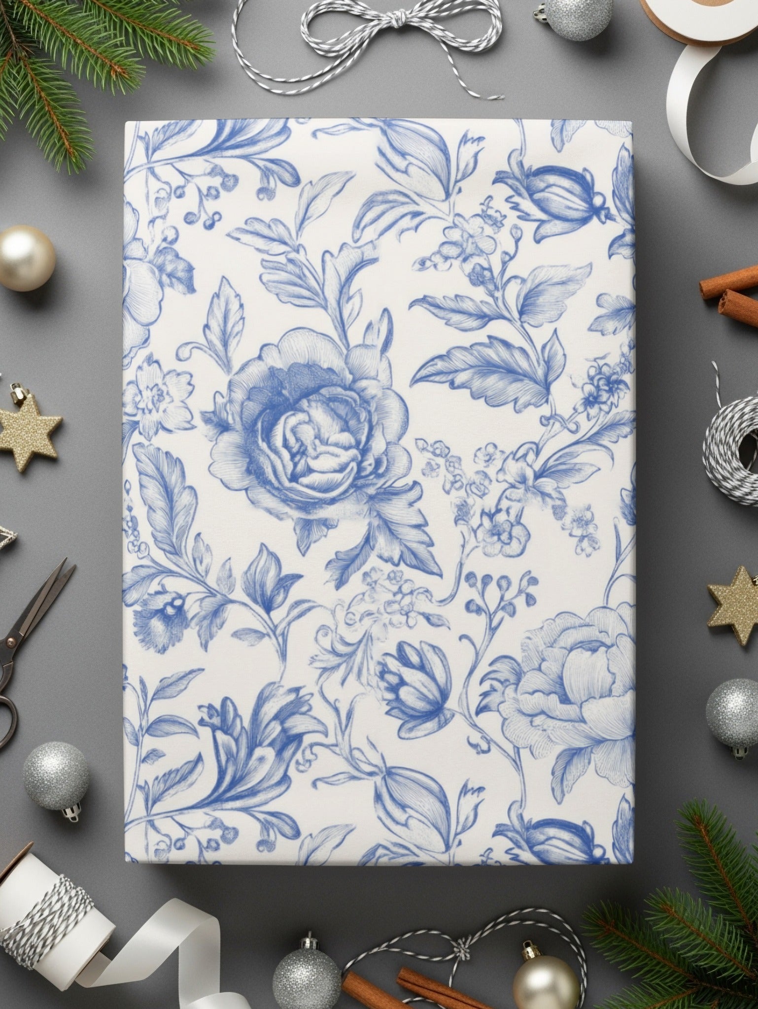 Seamless Toile Blue Floral Patterned Backdrop Decorative Design Digital - Moore and Mountain