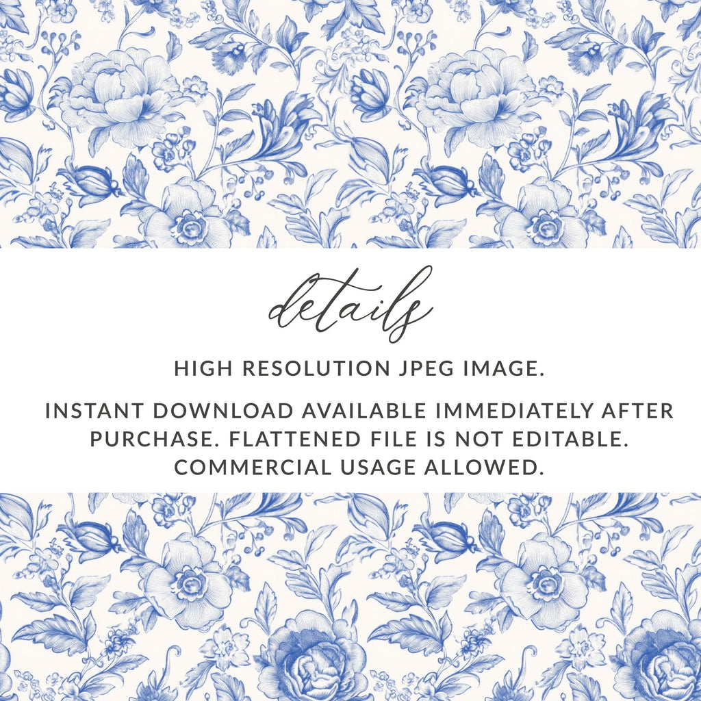 Seamless Toile Blue Floral Patterned Backdrop Decorative Design Digital - Moore and Mountain