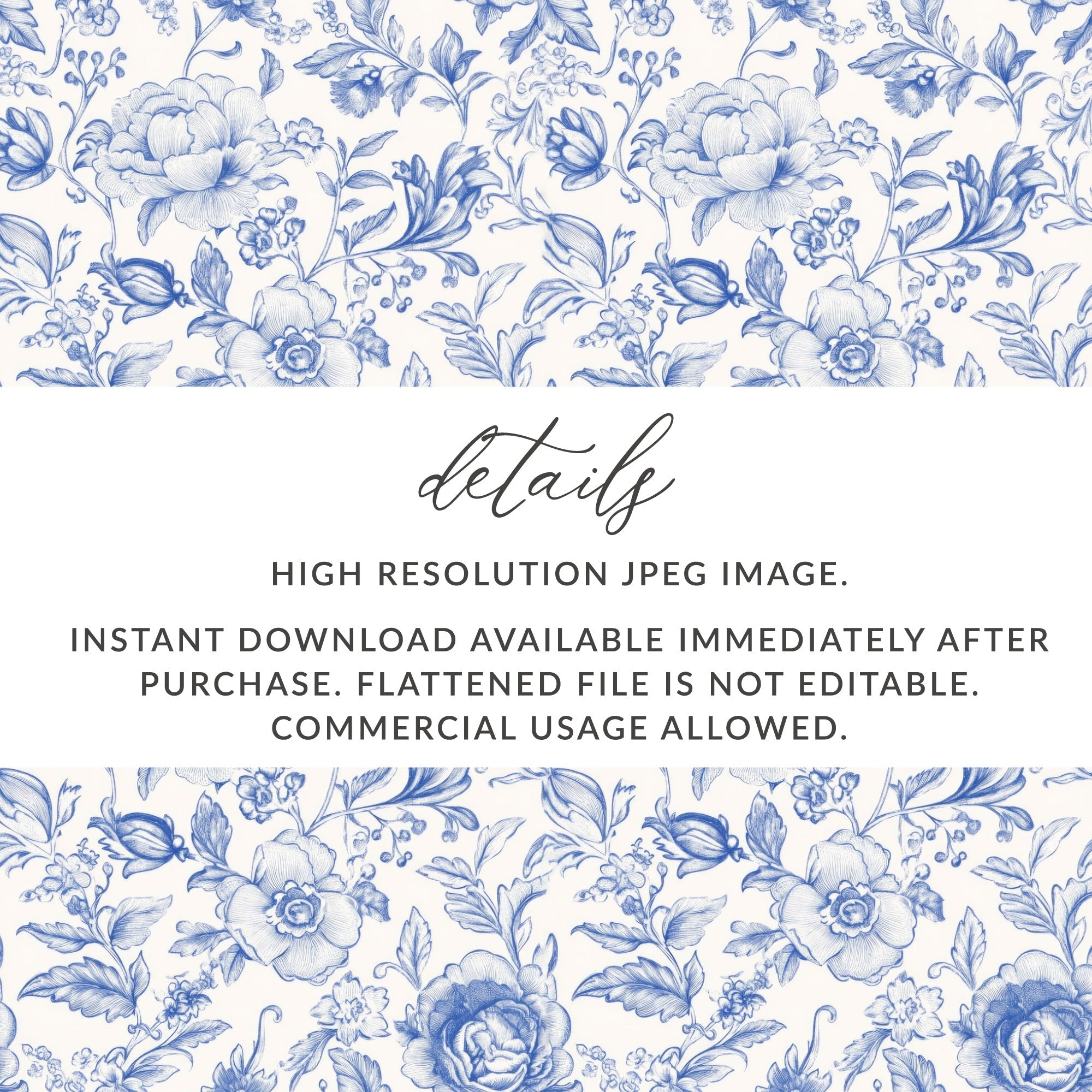 Seamless Toile Blue Floral Patterned Backdrop Decorative Design Digital - Moore and Mountain