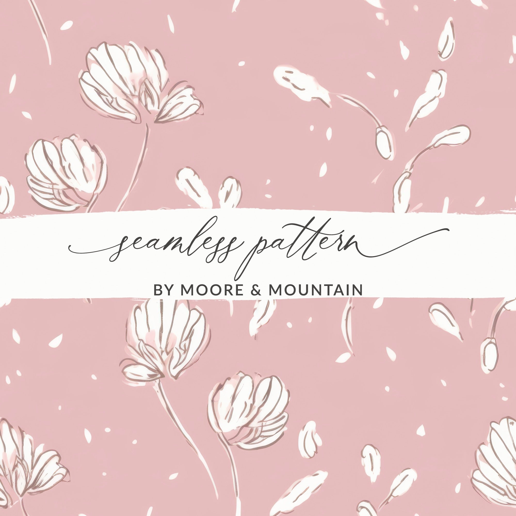Simple Muted Pink Line Art Floral Background Pattern, Mauve Pink Flowers - Moore and Mountain