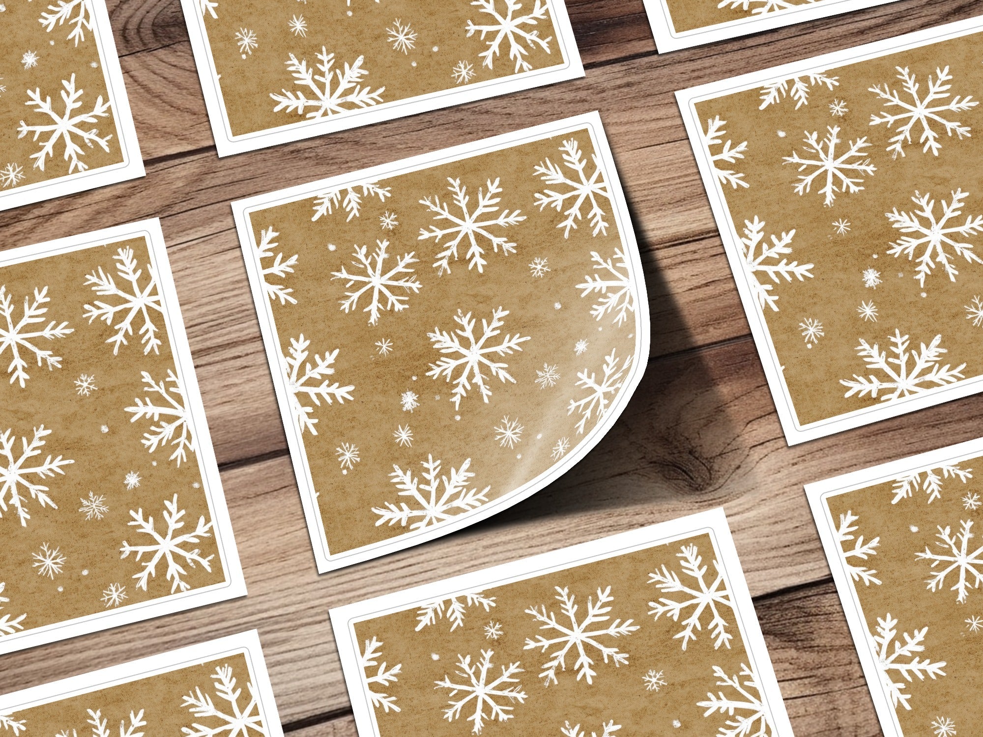 Snowflake Digital Paper, Seamless Christmas Pattern, Rustic Holiday Background, Winter Scrapbook Paper, Brown Texture, Commercial Use - Moore and Mountain