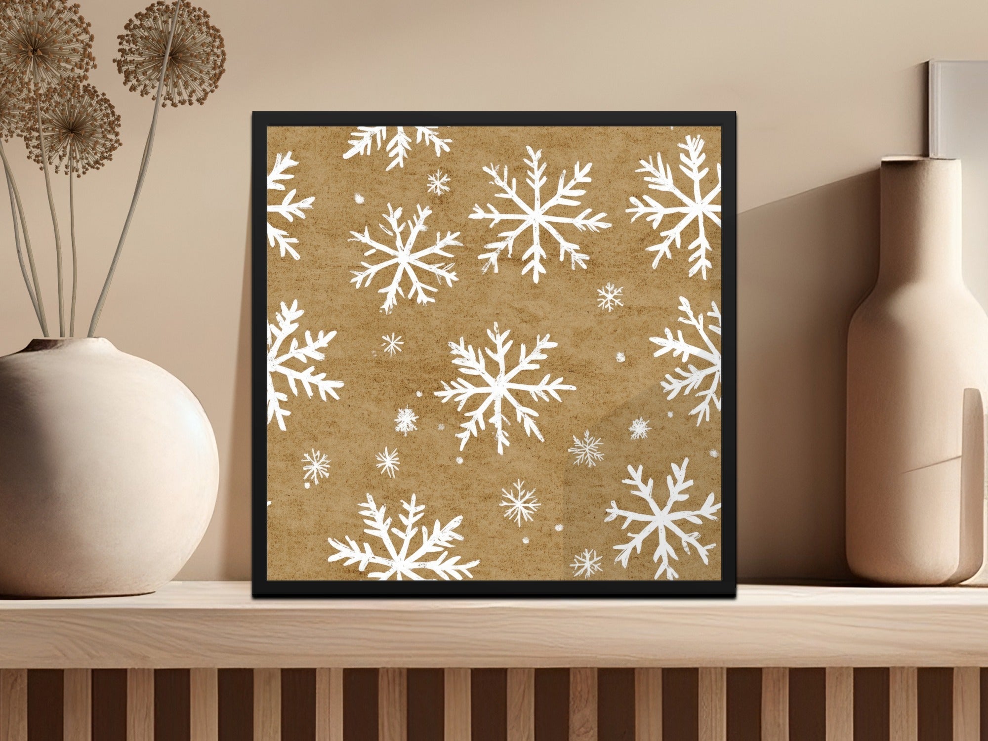 Snowflake Digital Paper, Seamless Christmas Pattern, Rustic Holiday Background, Winter Scrapbook Paper, Brown Texture, Commercial Use - Moore and Mountain