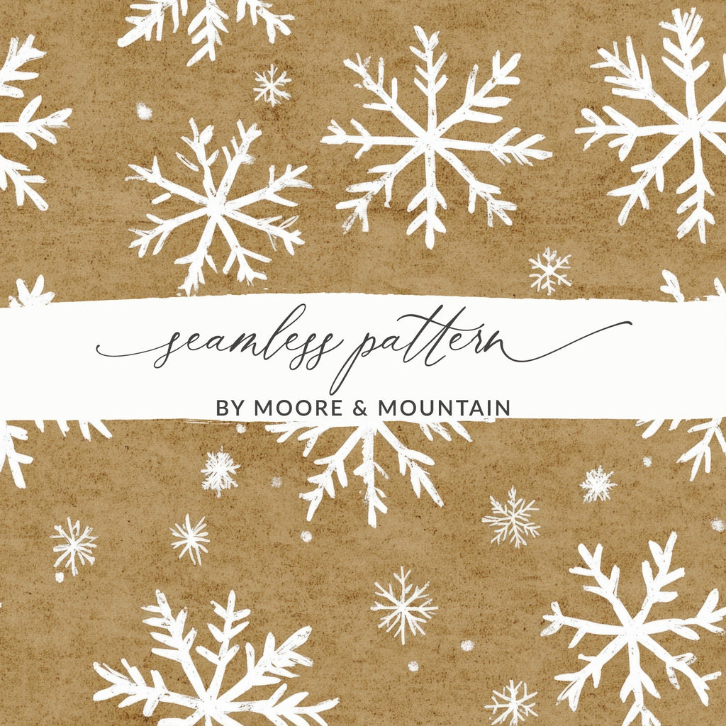 Snowflake Digital Paper, Seamless Christmas Pattern, Rustic Holiday Background, Winter Scrapbook Paper, Brown Texture, Commercial Use - Moore and Mountain