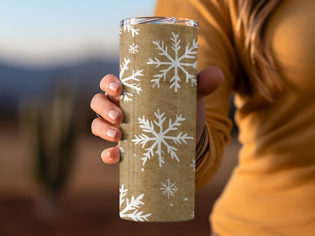 Snowflake Digital Paper, Seamless Christmas Pattern, Rustic Holiday Background, Winter Scrapbook Paper, Brown Texture, Commercial Use - Moore and Mountain