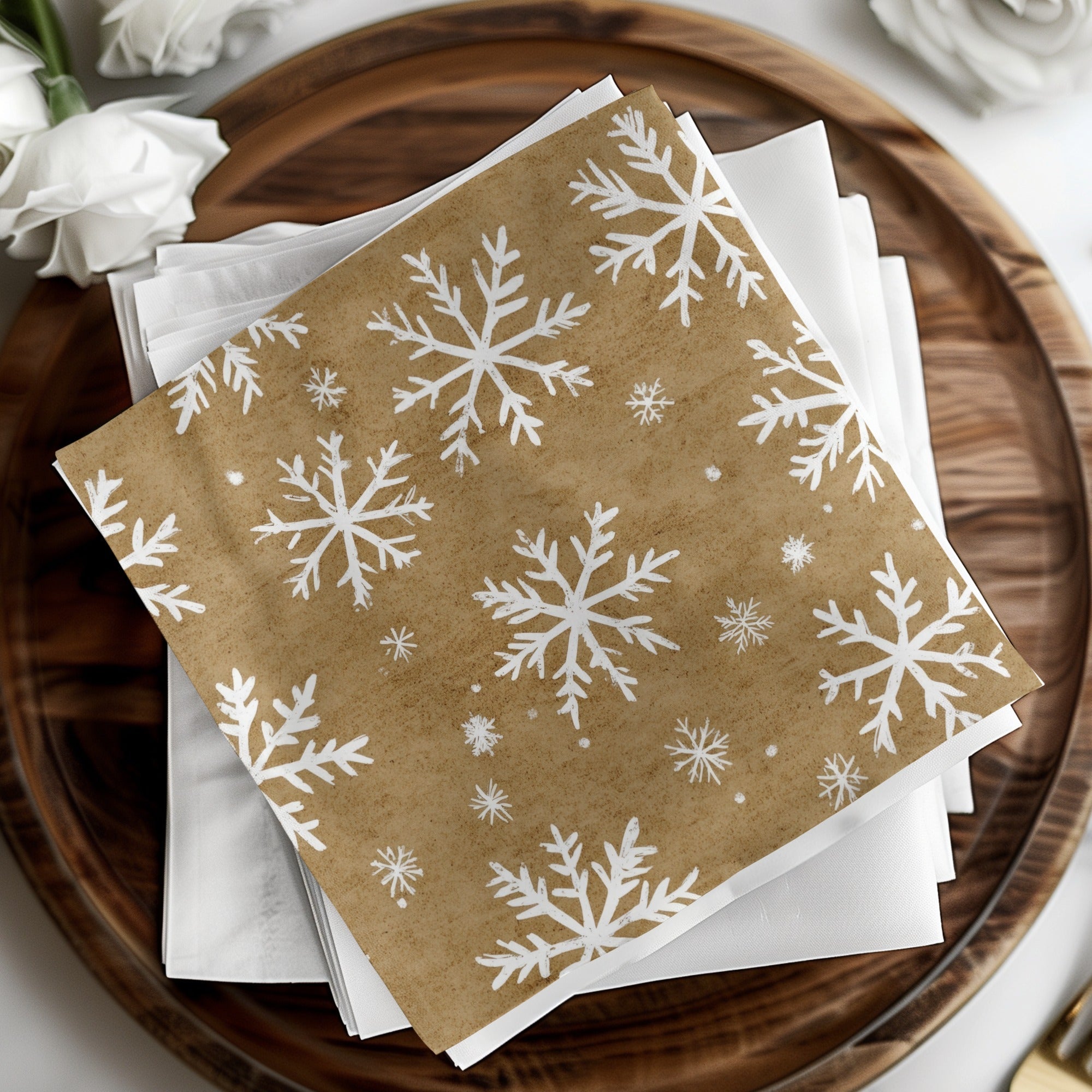 Snowflake Digital Paper, Seamless Christmas Pattern, Rustic Holiday Background, Winter Scrapbook Paper, Brown Texture, Commercial Use - Moore and Mountain