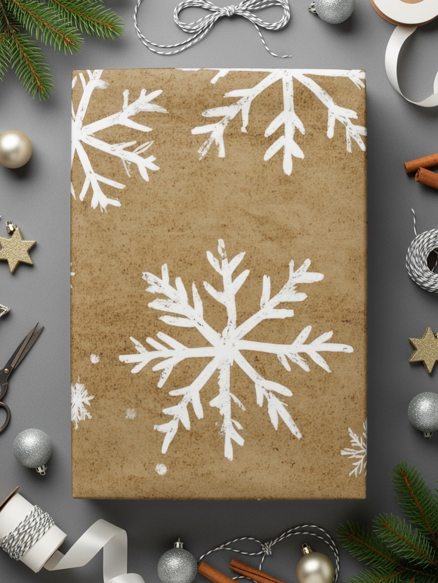 Snowflake Digital Paper, Seamless Christmas Pattern, Rustic Holiday Background, Winter Scrapbook Paper, Brown Texture, Commercial Use - Moore and Mountain