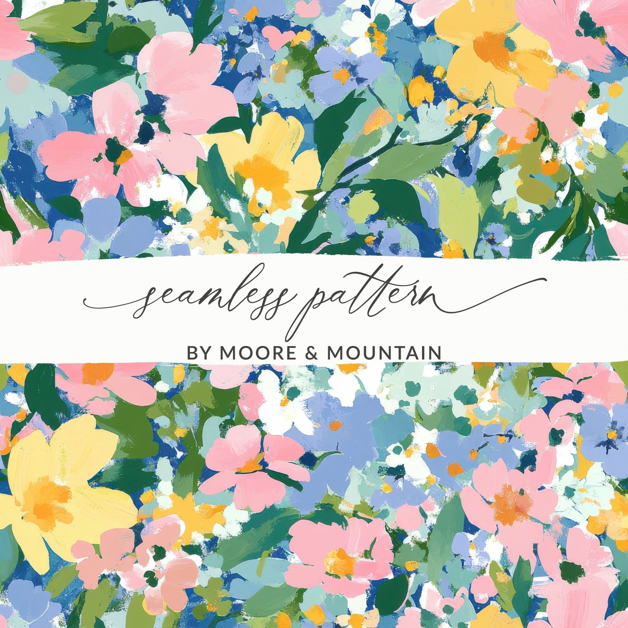 Spring Acrylic Floral Seamless Pattern, Pink Yellow Flowers Digital Paper, Painterly Bloom Texture, - Moore and Mountain