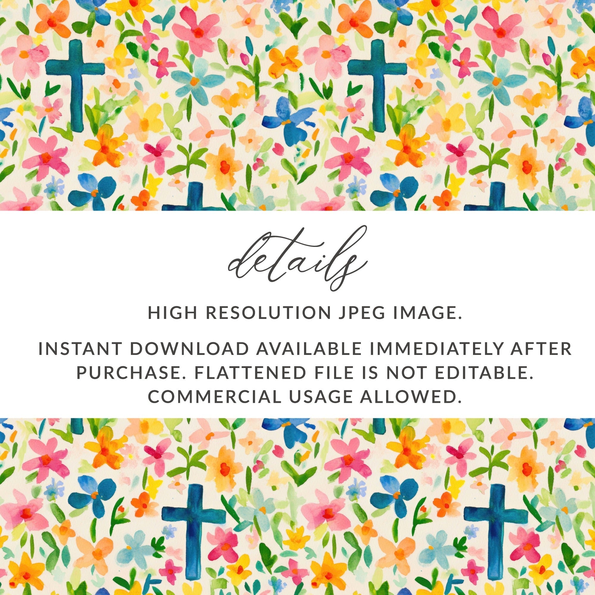 Spring Easter Floral Cross Seamless Pattern Digital Paper Pack, Watercolor Flowers Background Texture, Christian Themed Design, Printable Scrapbook - Moore and Mountain
