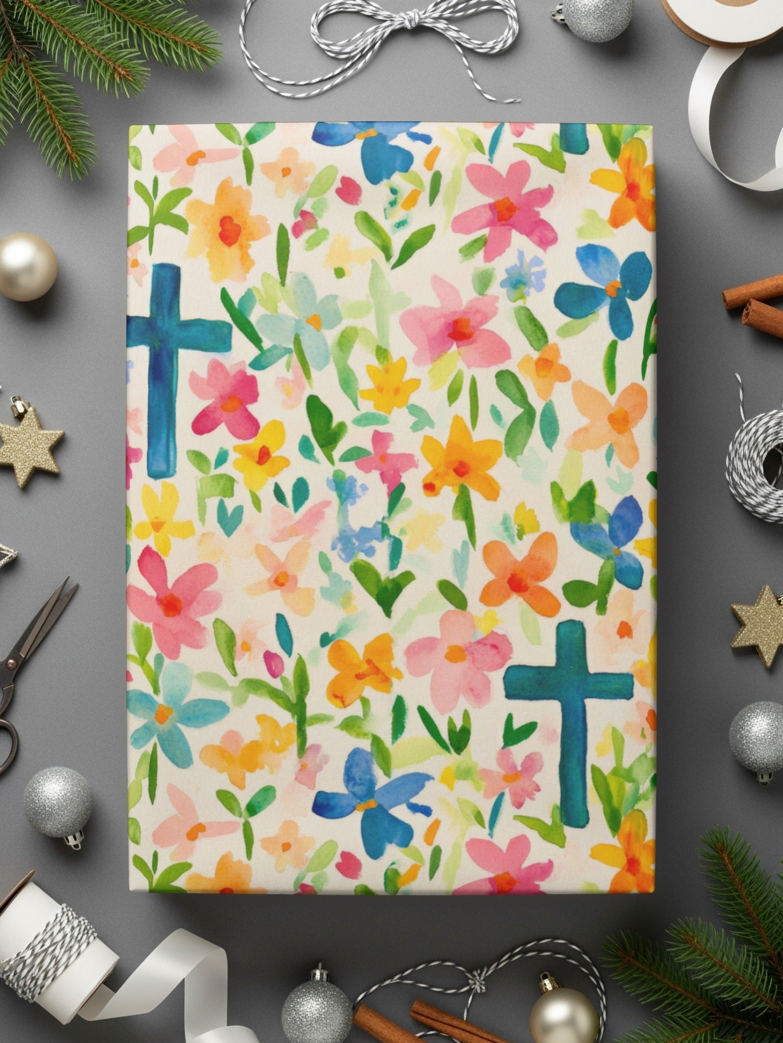 Spring Easter Floral Cross Seamless Pattern Digital Paper Pack, Watercolor Flowers Background Texture, Christian Themed Design, Printable Scrapbook - Moore and Mountain