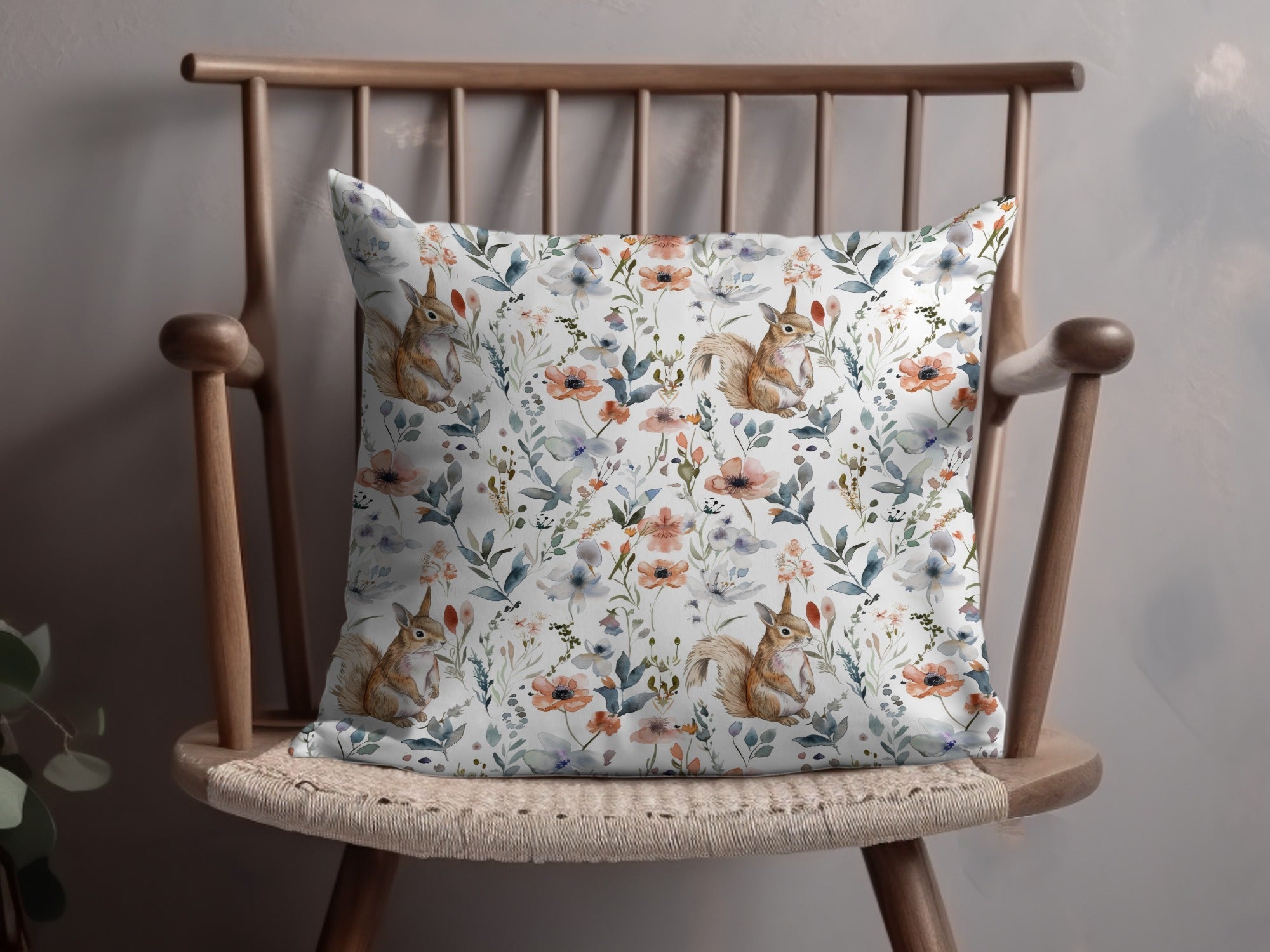 Squirrel Floral Seamless Pattern, Watercolor Flowers Digital Paper, Forest Animal Print, Fabric Design, Scrapbooking Paper, Tileable Art - Moore and Mountain