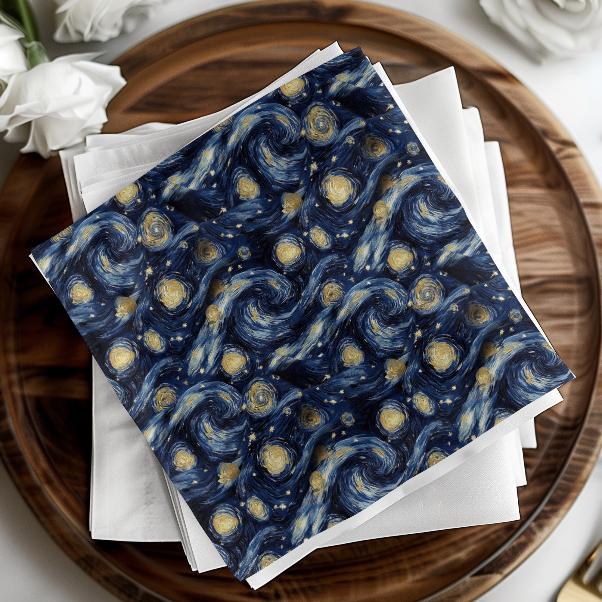 Starry Night Digital Paper, Van Gogh Style, Navy Blue and Gold, Abstract Celestial Art, Seamless Pattern, Digital Download - Moore and Mountain