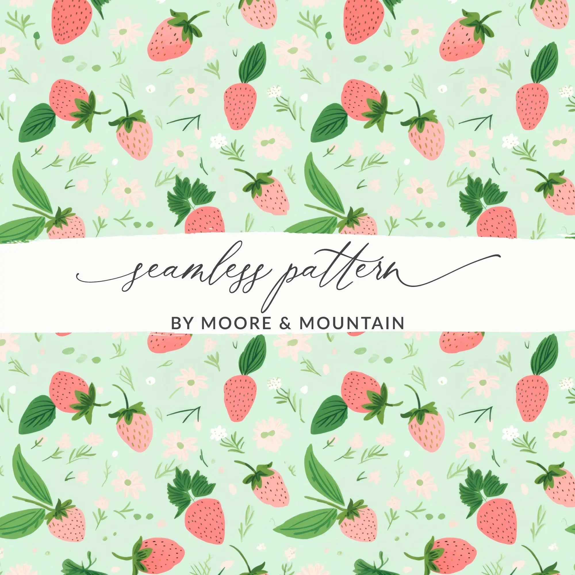 Strawberry Digital Paper, Seamless Pattern, Floral Pattern, Digital Download, Commercial Use, Strawberry Background, Summer Theme - Moore and Mountain