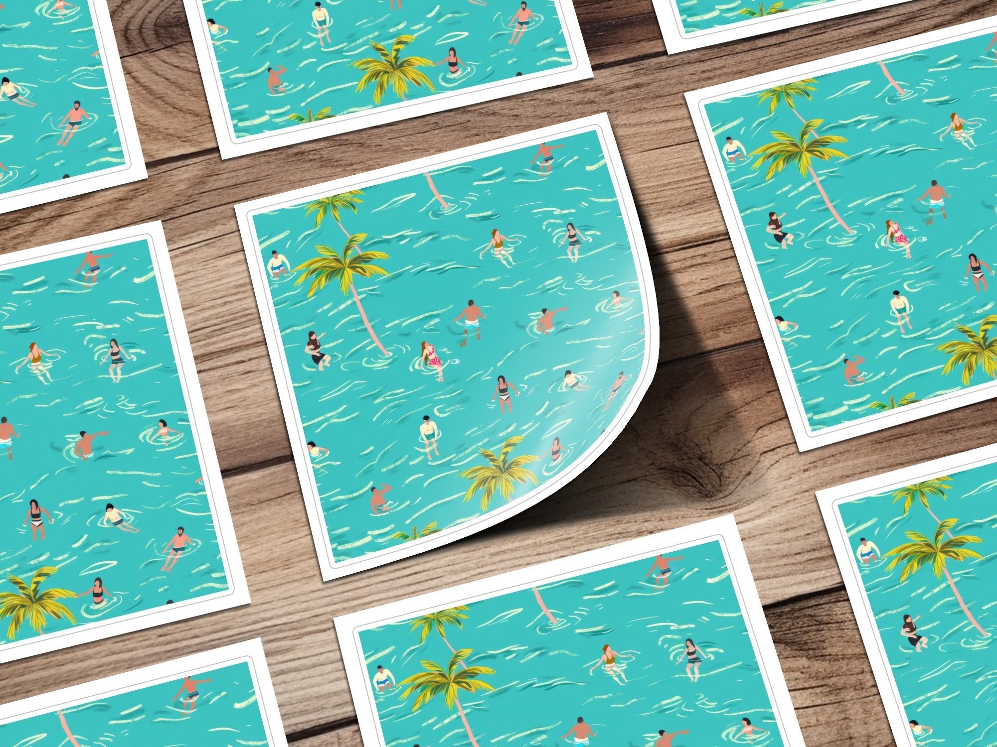 Summer Vibes Digital Pattern, Seamless Swimming Design, Palm Trees Digital Paper, Tropical Sea Print, Summertime Digital Download - Moore and Mountain