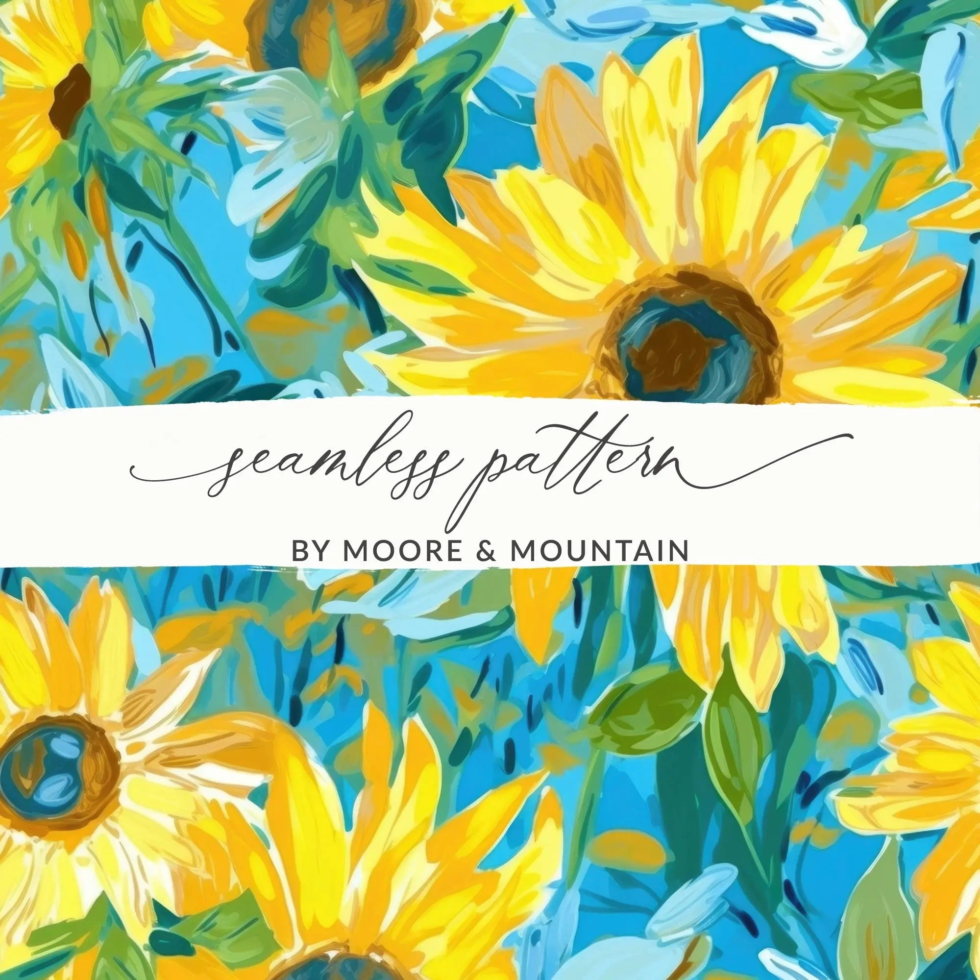 Sunflower Digital Paper, Floral Pattern JPEG, Seamless Texture, Sunny Summer Design, Scrapbooking, Crafts, Fabric Print, Backgrounds - Moore and Mountain