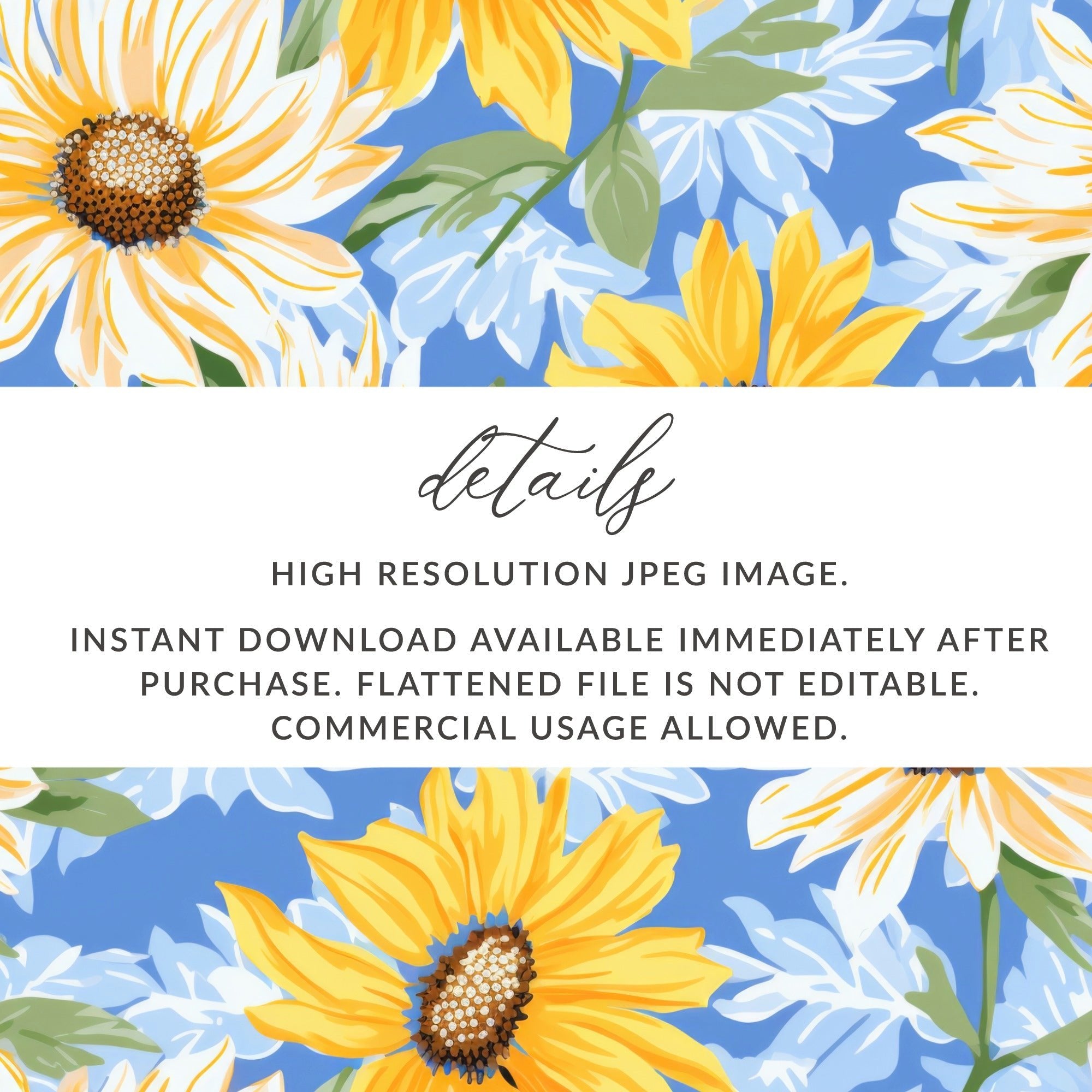 Sunflower Digital Paper, Floral Seamless Pattern, Commercial Use Background, Yellow Flower Clipart, Summer Print Fabric Pattern - Moore and Mountain