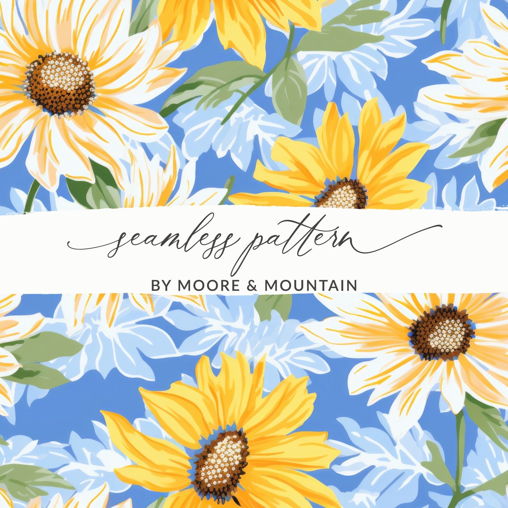 Sunflower Digital Paper, Floral Seamless Pattern, Commercial Use Background, Yellow Flower Clipart, Summer Print Fabric Pattern - Moore and Mountain