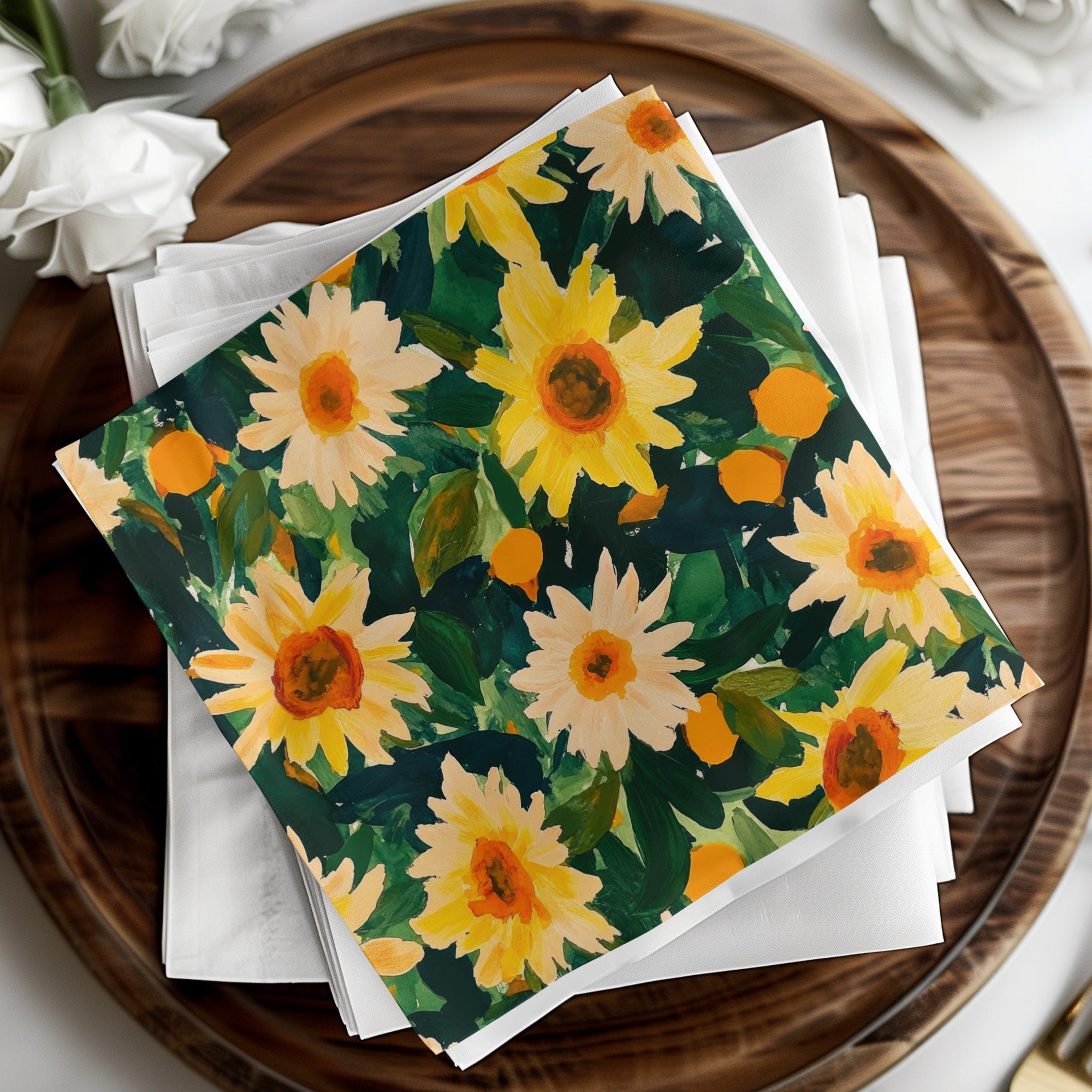 Sunflower Digital Paper, Floral Seamless Pattern, Summer Flowers, Hand Painted Style, Repeating Pattern, Fabric Design, Digital Download - Moore and Mountain