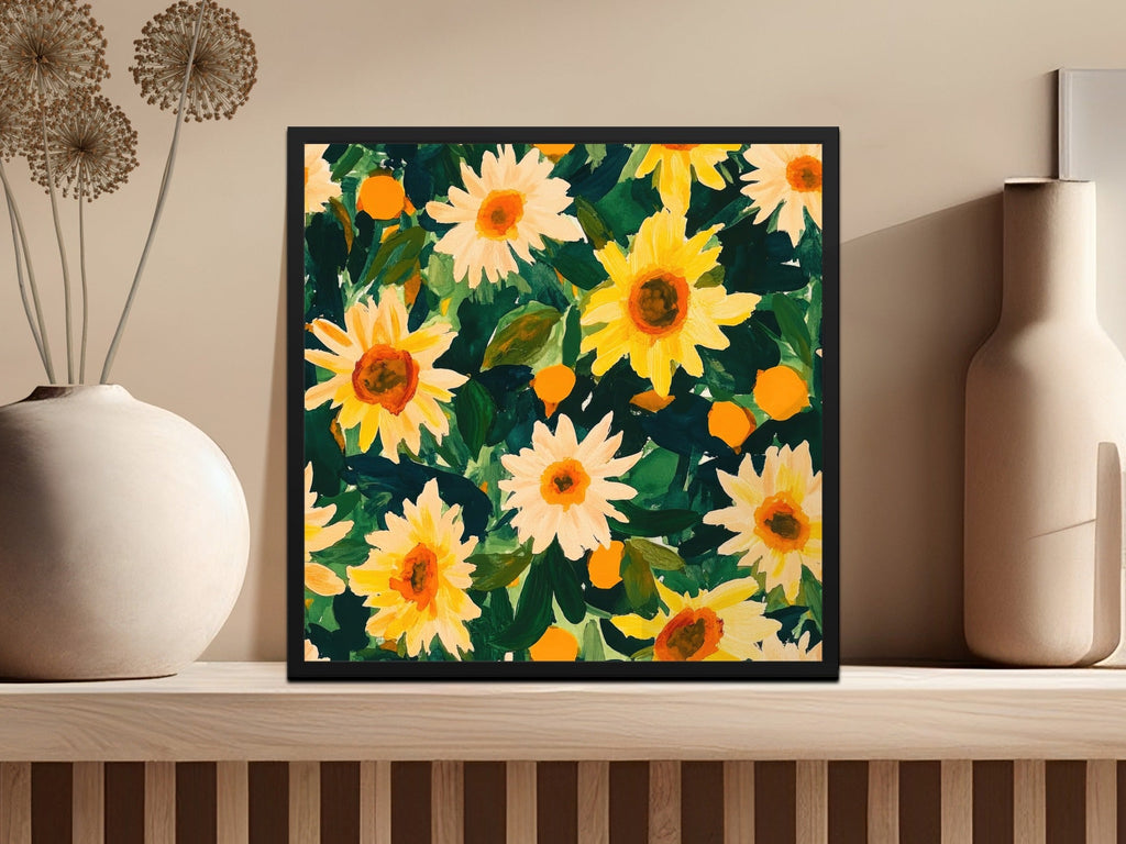 Sunflower Digital Paper, Floral Seamless Pattern, Summer Flowers, Hand Painted Style, Repeating Pattern, Fabric Design, Digital Download - Moore and Mountain