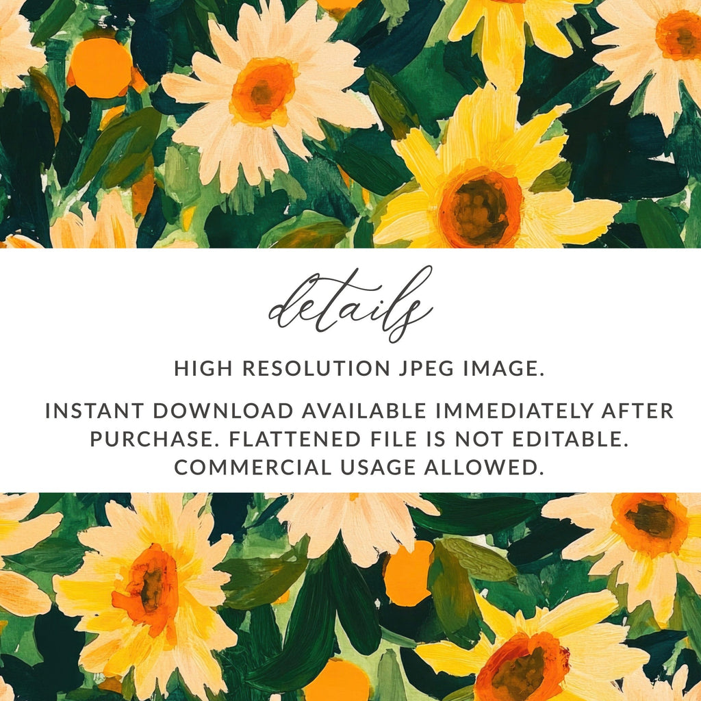 Sunflower Digital Paper, Floral Seamless Pattern, Summer Flowers, Hand Painted Style, Repeating Pattern, Fabric Design, Digital Download - Moore and Mountain