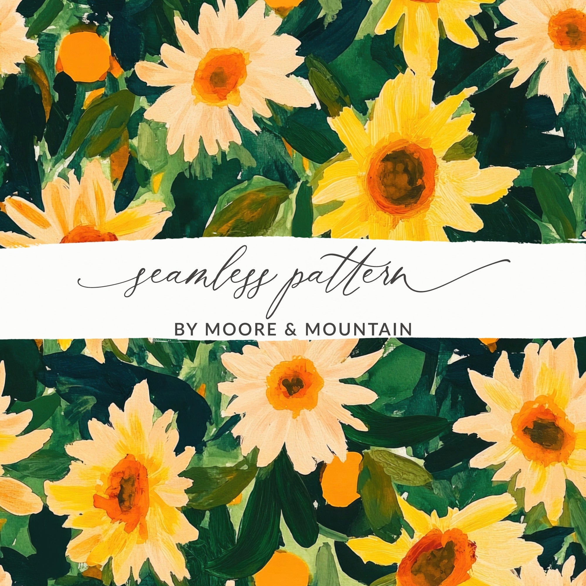Sunflower Digital Paper, Floral Seamless Pattern, Summer Flowers, Hand Painted Style, Repeating Pattern, Fabric Design, Digital Download - Moore and Mountain