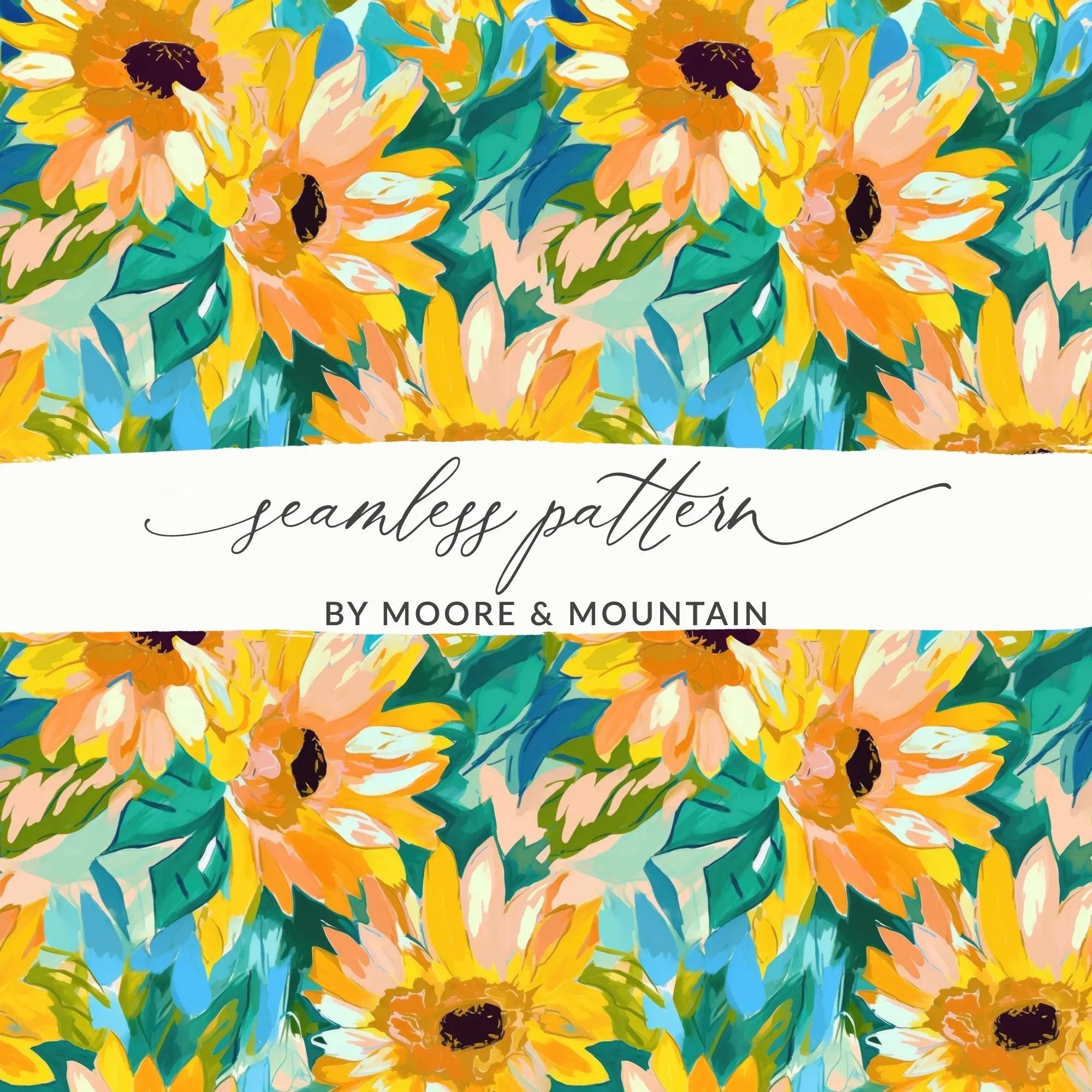 Sunflower Digital Paper, Watercolor Floral Pattern, Summer Seamless Design, Yellow Flower Print, Sunny Botanical Image, Digital Download - Moore and Mountain