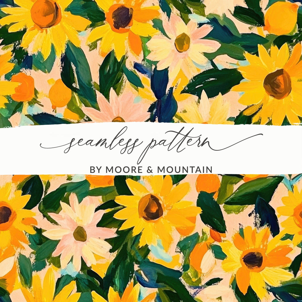 Sunflower Digital Seamless Pattern, Lemon Summer Print, JPEG File, Printable Fabric Design, Floral Pattern, Yellow Flower Design - Moore and Mountain