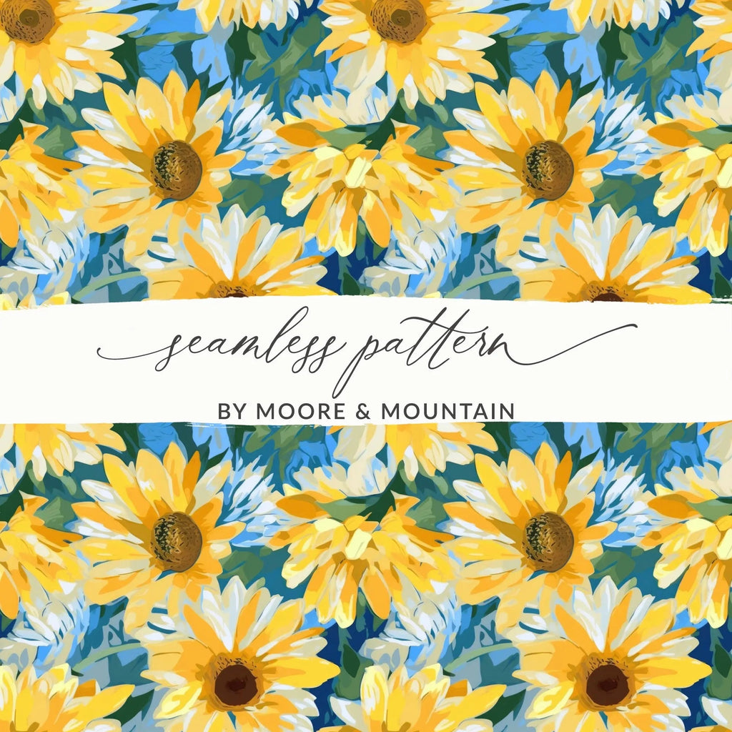 Sunflower Seamless Pattern Digital Paper, Floral Design, Summer Background, Digital Download for Fabric, Scrapbooking, Craft Projects - Moore and Mountain