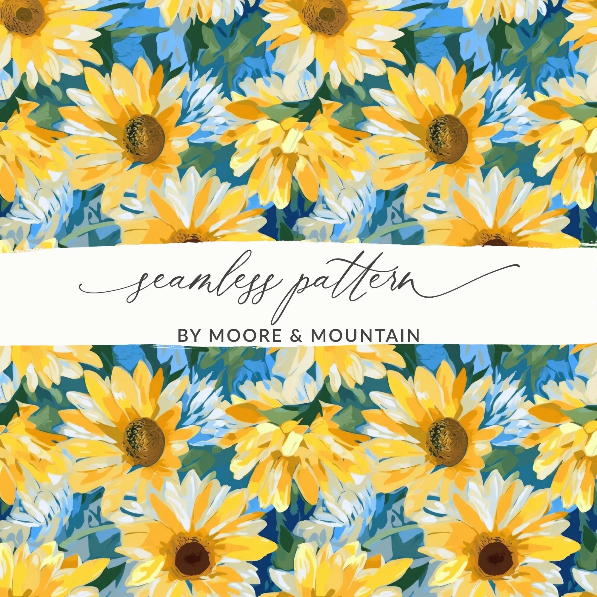 Sunflower Seamless Pattern Digital Paper, Floral Design, Summer Background, Digital Download for Fabric, Scrapbooking, Craft Projects - Moore and Mountain