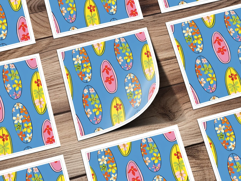 Surfboard Seamless Pattern Digital Paper, Hawaiian Floral Design, Tropical Summer Vibes, Repeating Pattern, 12x12 JPEG, Instant Download - Moore and Mountain