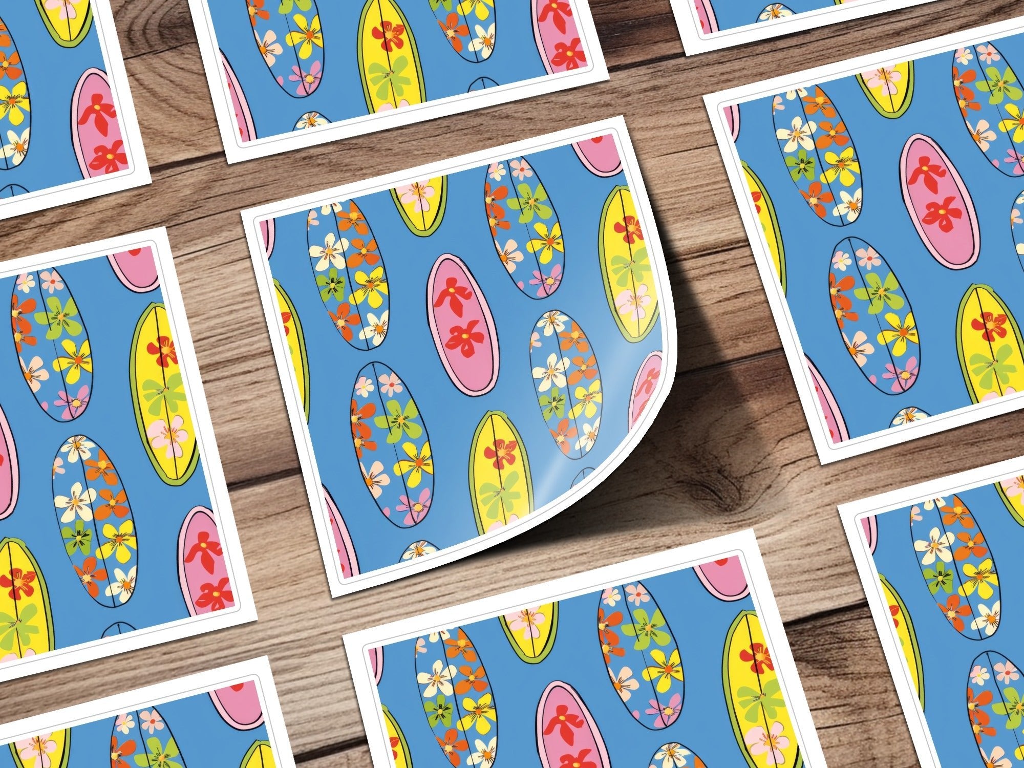 Surfboard Seamless Pattern Digital Paper, Hawaiian Floral Design, Tropical Summer Vibes, Repeating Pattern, 12x12 JPEG, Instant Download - Moore and Mountain