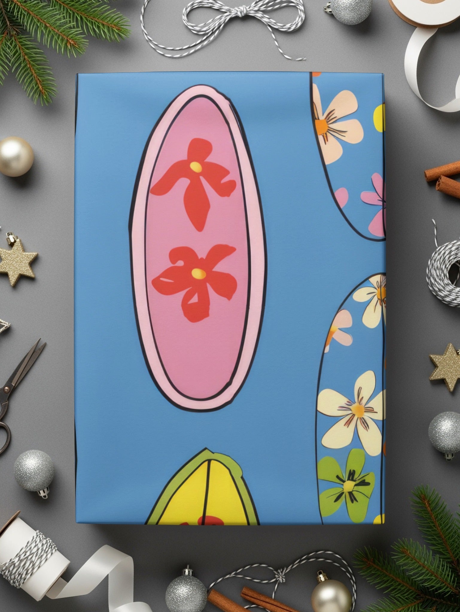 Surfboard Seamless Pattern Digital Paper, Hawaiian Floral Design, Tropical Summer Vibes, Repeating Pattern, 12x12 JPEG, Instant Download - Moore and Mountain